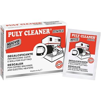 Confezione di decalcificante Puly Cleaner Baby con 10 bustine da 25 g per macchina del caffè e bollitore